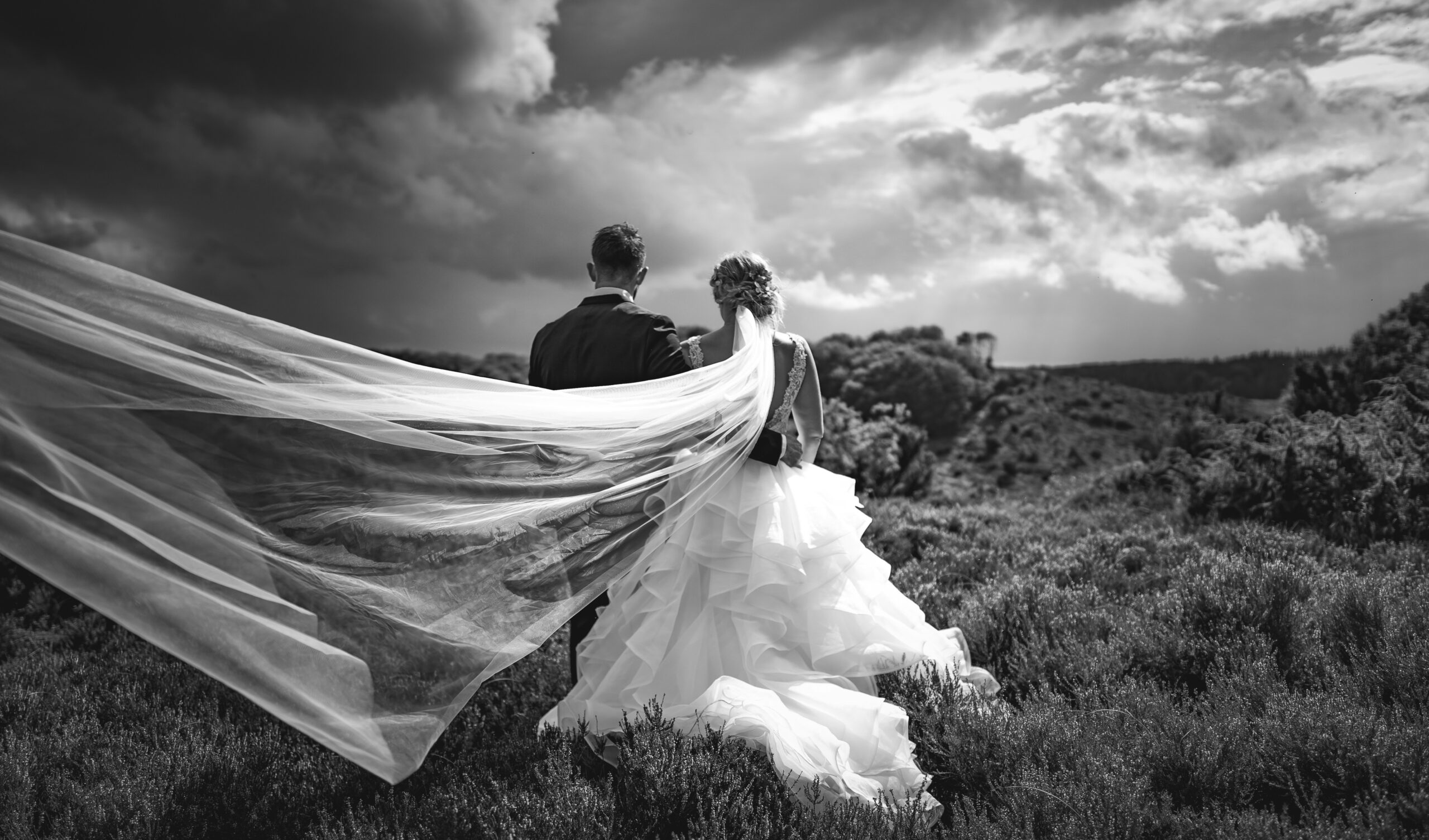 Bride veil landscape dramatic